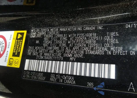 2011 Lexus Rx 350 from USA, damaged, VIN 2T2BK1BA0BC111179